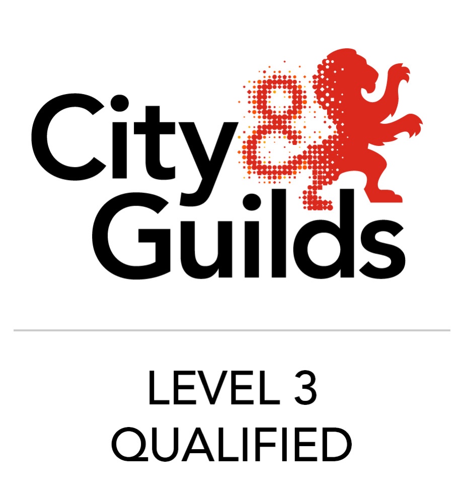 City & Guilds Level 3 Qualified logo with red lion emblem.